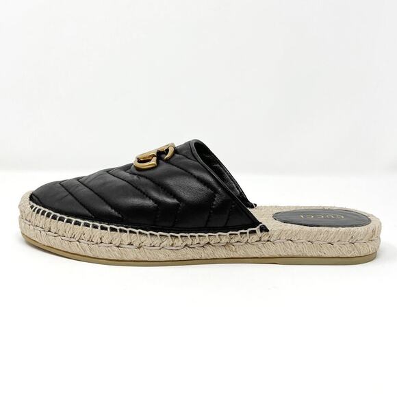 Gucci GG Marmont Black Leather Espadrille Mules –‎ Size 37 - Picture 3 of 10
